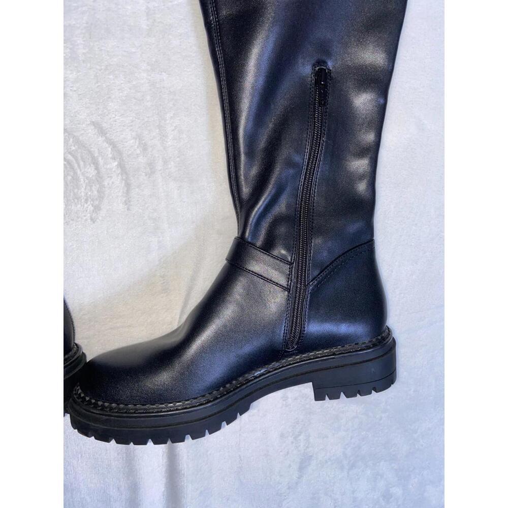 GB Knee High Boots Zip Buckle Biker 8 M 202308XX Black Combat - Picture 8 of 13